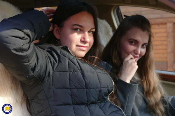 Long haired European lovers take a selfie in the car before lesbian sex action  - Selfie, Outdoor, Lesbian, Teen, Reality, Clothed, European, Amateur, Cute  - Photo 15