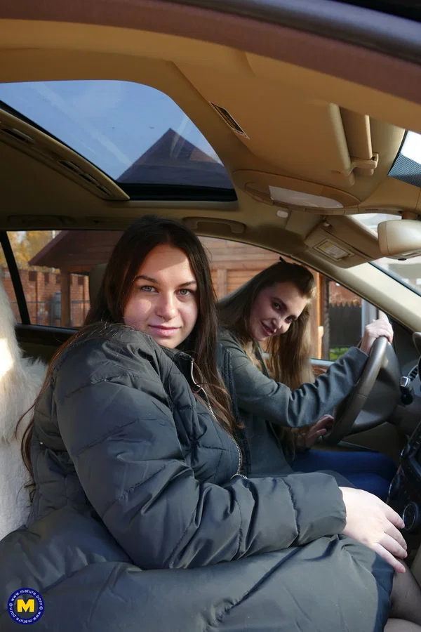 Long haired European lovers take a selfie in the car before lesbian sex action  - Selfie, Outdoor, Lesbian, Teen, Reality, Clothed, European, Amateur, Cute  - Photo 13