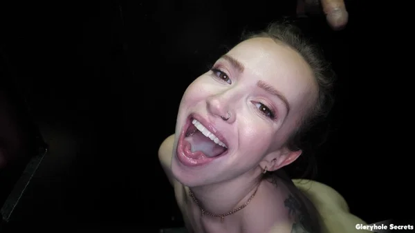 Naked girl Hazel Paige gets a mouthful of cum while at a gloryhole  - Gloryhole, Cum In Mouth, Cumshot, Blowjob, Big Cock, Tattoo, Tiny Tits, Natural Tits, Nipples, High Heels  - Photo 13