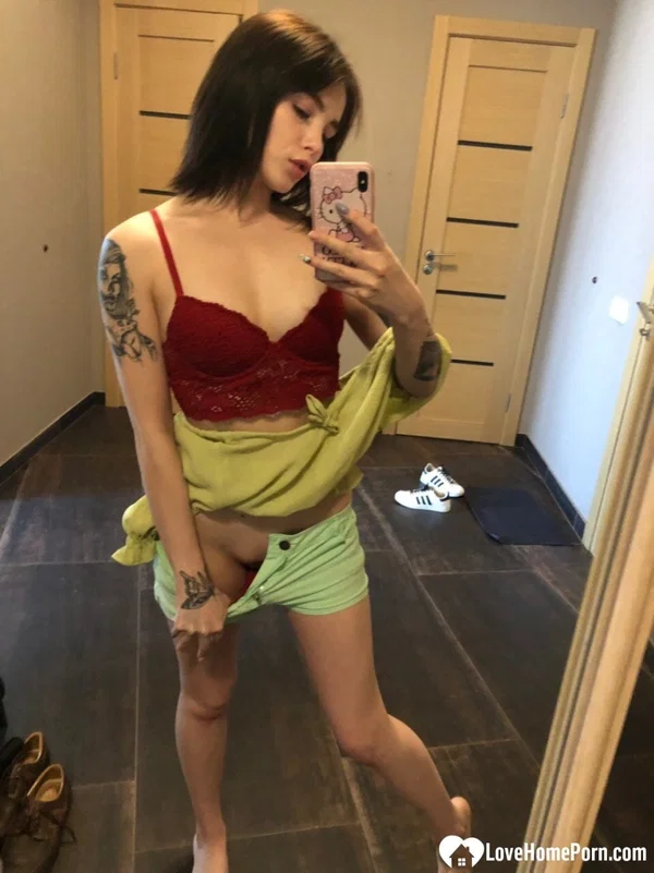 Sweet inked teen Morena Marianotarta strips naked and poses in the mirror  - Homemade, Amateur, Non Nude, Pussy  - Photo 6
