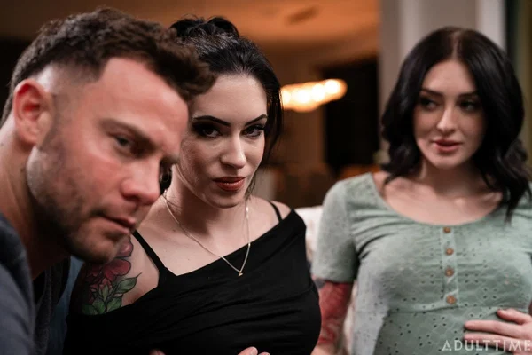 Pregnant Charlotte Sins watches her man fucking tattooed slut Anna de Ville  - Pregnant, Wife, Facial, Hardcore, Couple, Non Nude, Short Hair, Brunette, White  - Photo 4