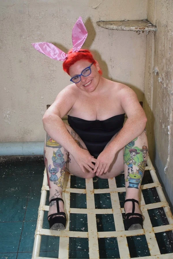 Tattooed redhead Mollie Foxxx models in a bunny costume and glasses  - Amateur, Mature, Cosplay, BBW, Curvy, Ass, Thick, Chubby, Glasses, Redhead  - Photo 4