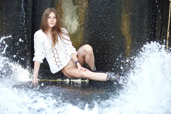 Young beauty in short shorts and boots flashes her teen pussy amid rushing water  - Wet, Teen, Outdoor, Cute, Beautiful, Skinny, Solo, Glamour, Babe, Ass  - Photo 15