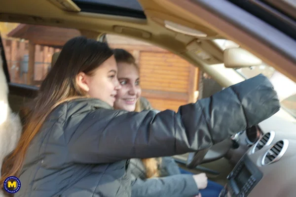 Long haired European lovers take a selfie in the car before lesbian sex action  - Selfie, Outdoor, Lesbian, Teen, Reality, Clothed, European, Amateur, Cute  - Photo 17