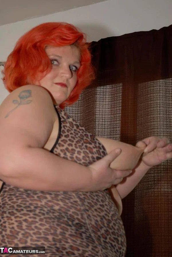 Obese redhead Black Widow AK looses her private parts from lingerie on a couch  - BBW, Mature, Redhead, Amateur, Chubby, Saggy Tits, Ass, Curvy, Hairy, Close Up  - Photo 4