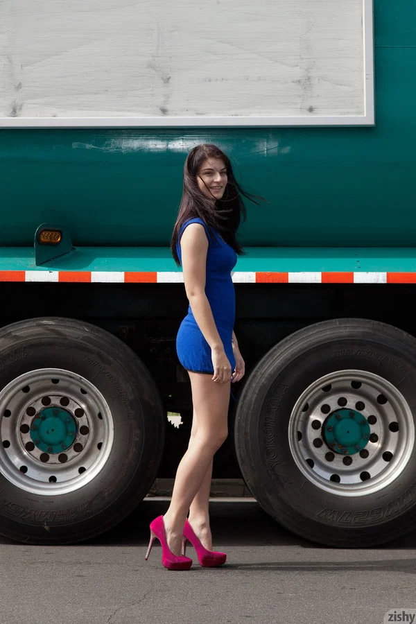 Pantiless teen Alyson Grey poses in public in a sexy blue dress & heels  - Public, Skirt, Clothed, Dress, Outdoor, Teen, Legs, Amateur, Ass, PAWG  - Photo 5