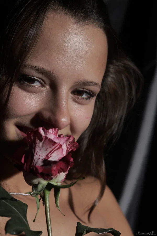 Solo girl holds a pink rose while getting totally naked during a SFW shoot  - Teen, Solo, Beautiful, Glamour, Babe, Model, Cute  - Photo 13