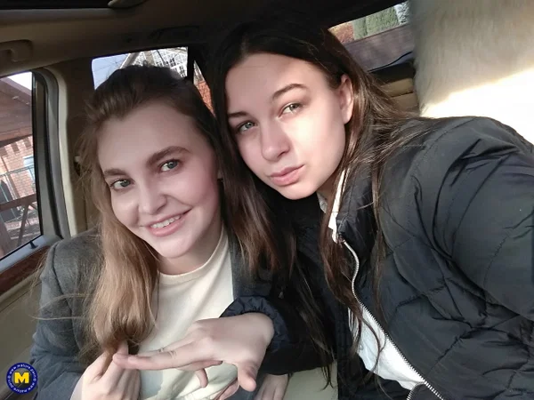 Long haired European lovers take a selfie in the car before lesbian sex action  - Selfie, Outdoor, Lesbian, Teen, Reality, Clothed, European, Amateur, Cute  - Photo 4