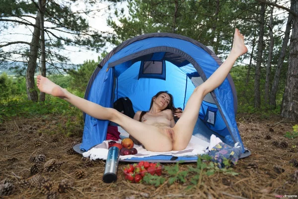 Thin young girl Sirena Milano gets totally naked while snacking while camping  - Teen, Amateur, Cute  - Photo 12