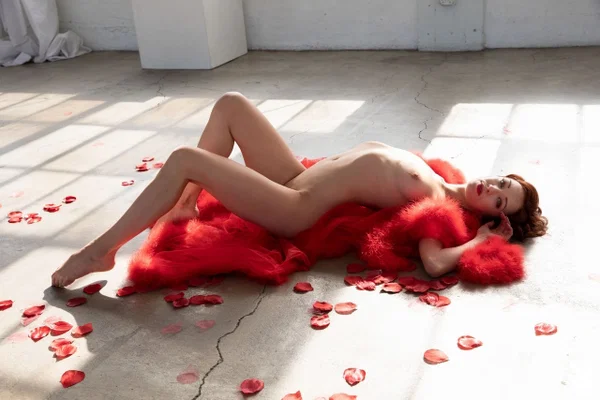Skinny babe Madeline Amour loses her red lingerie and poses naked  - Flexible, Close Up, Nipples, Redhead, Curly, Ass, Pussy, Spreading, Feet, Skinny  - Photo 11