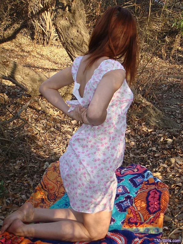 Redheaded teen Sophie strips to her white lingerie and poses in nature  - Outdoor, Undressing, Panties, Beautiful, Redhead, Face, Lingerie, Non Nude, Upskirt, Skirt  - Photo 11