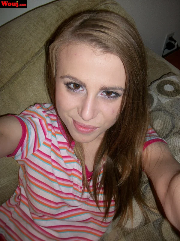 Amateur babe WouJ poses in sexy pink undies and a striped shirt on her couch  - Amateur, Babe, Beautiful, Solo, Skinny  - Photo 10
