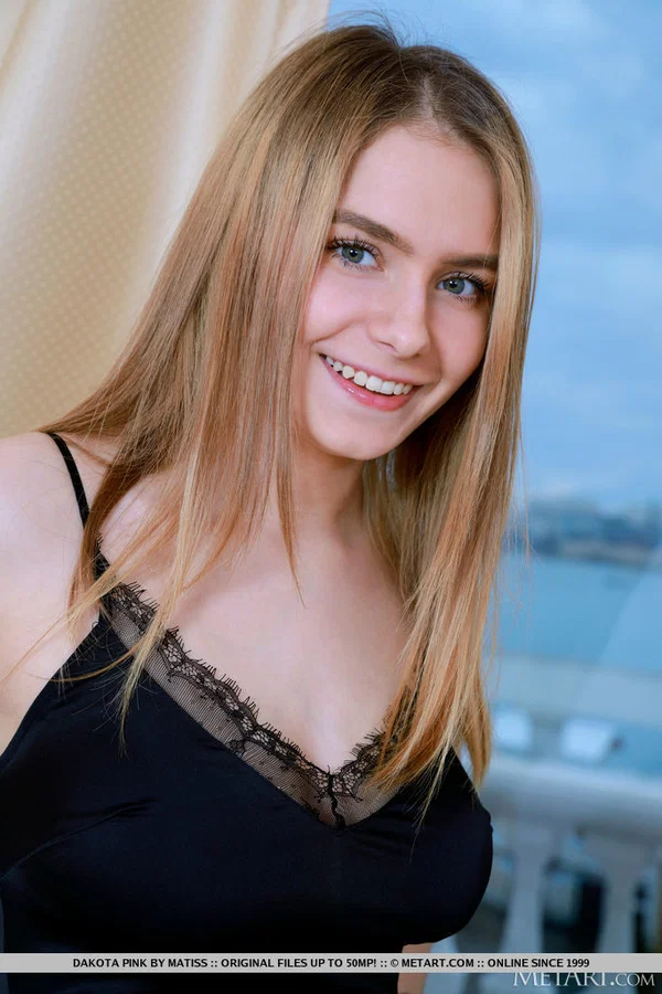 Beautiful blonde teen Dakota Pink discards a little black dress to pose nude  - Teen, High Heels, Big Tits, Spreading, European, Natural Tits, Pussy, Clothed, Shaved, Skirt  - Photo 1