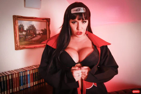 Sexy brunette pornstar Yuffie Yulan poses in a Naruto sexy cosplay  - Cosplay, Curvy, Chubby, BBW, Lingerie, Stockings, Thick, Big Tits, Uniform, Legs  - Photo 6
