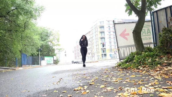 Brunette girl Shalina Shine takes a badly needed pee on leaves in public  - Pissing, Public, Outdoor, Ass, Panties, Brunette, PAWG, Babe, Beautiful, Solo  - Photo 2