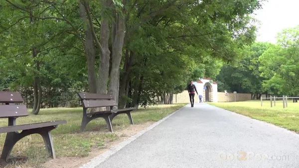 White girl Victoria Daniels takes a piss next to a bench in a public park  - Pissing, Public, Fetish, Leather, Pussy, Outdoor, Czech, Shaved, Spreading, Undressing  - Photo 1