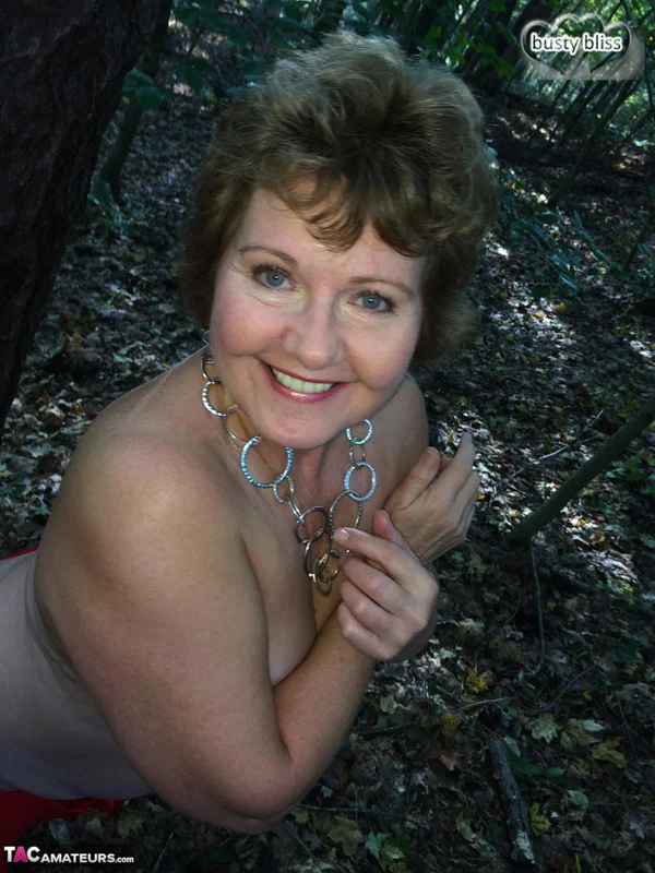 Older amateur Busty Bliss displays her great tits and bald cunt in the woods  - Mature, BBW, Close Up, Chubby, Outdoor, Thick, Amateur, Curvy, Lingerie, Short Hair  - Photo 14