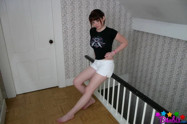 Teen amateur B4rbi3 lifts up her T-shirt to expose her firm breasts  - Emo, Teen, Amateur, Cute, Panties, Brunette, Babe, Nipples, Shorts, Beautiful  - Photo 1