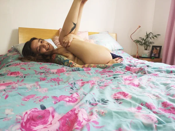 Adorable Australian babe Kylie on her knees toying her tight pussy  - Socks, Fetish, Petite, Selfie, Shorts, British, Masturbation, Dildo, Tattoo, Natural Tits  - Photo 19