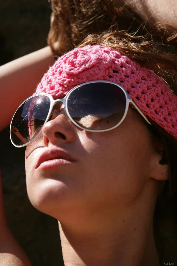 Barefoot girl gets naked while wearing a pink beanie and sunglasses  - Glasses, Sexy, Outdoor, Face, Glamour, Beautiful, Tiny Tits, Ass, Model, Solo  - Photo 8