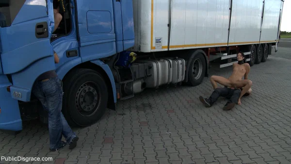 Female sex slaves are forced into sucking cock in front of a truck driver  - Public, Couple, Femdom, Facial, BDSM, Bondage, Brunette, Schoolgirl, Babe, Beautiful  - Photo 7