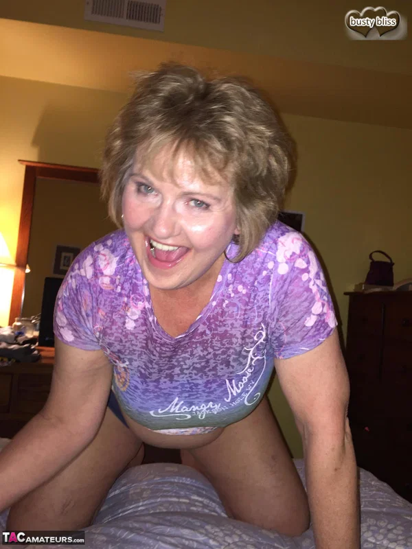 Older amateur Busty Bliss uncovers or natural tits prior to a POV blowjob  - Mature, Amateur, Chubby, Curvy, BBW, Thick, Short Hair, Natural Tits, Big Tits, Face  - Photo 1
