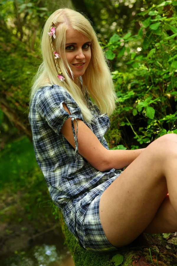 Sweet blonde teen Danielka undresses to masturbate next to a muddy brook  - Teen, Amateur, Outdoor, Skirt, Spreading, Tiny Tits, Clothed, Pussy, Nipples, Shaved  - Photo 1