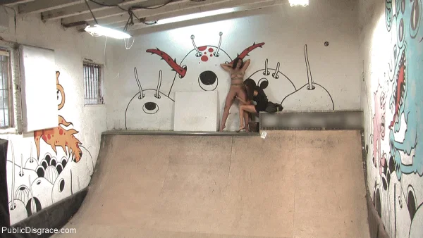 Salma de Nora is tied up and masturbated while a skateboarder watches  - Bondage, BDSM, Brunette, Blowjob, Short Hair, Spreading, Public  - Photo 10
