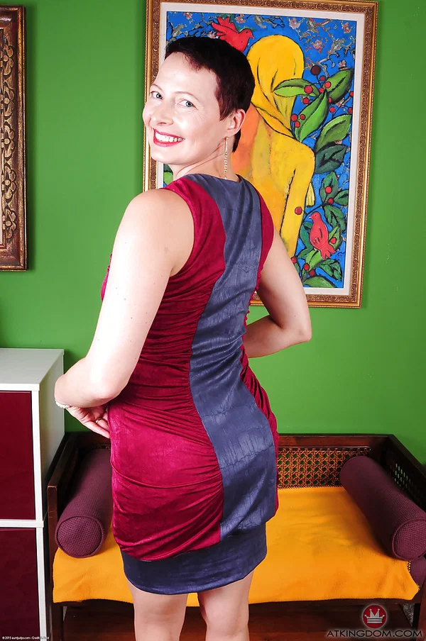 Mature woman with short hair Kali Karinena spreads legs stretching cute holes  - Mature, Panties, Ass, Pussy, Short Hair, Spreading, Shaved, Legs, Close Up, Clothed  - Photo 2