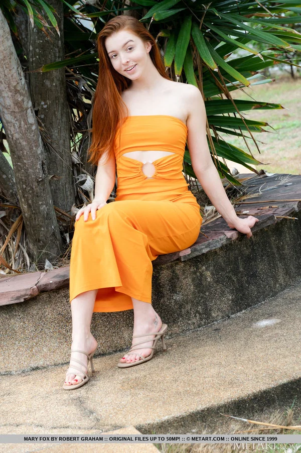 Redheaded teen Mary Fox gets naked in heels near a swimming pool  - Redhead, Close Up, Pool, Teen, Outdoor, Skirt, PAWG, Panties, Undressing, Model  - Photo 2