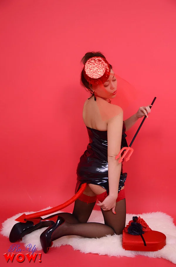 Cute Asian pinup model uncovers her small tits during solo action  - MILF, Asian, Cosplay, Latex, Babe, Skinny, Beautiful, Stockings, Solo, Ass  - Photo 5