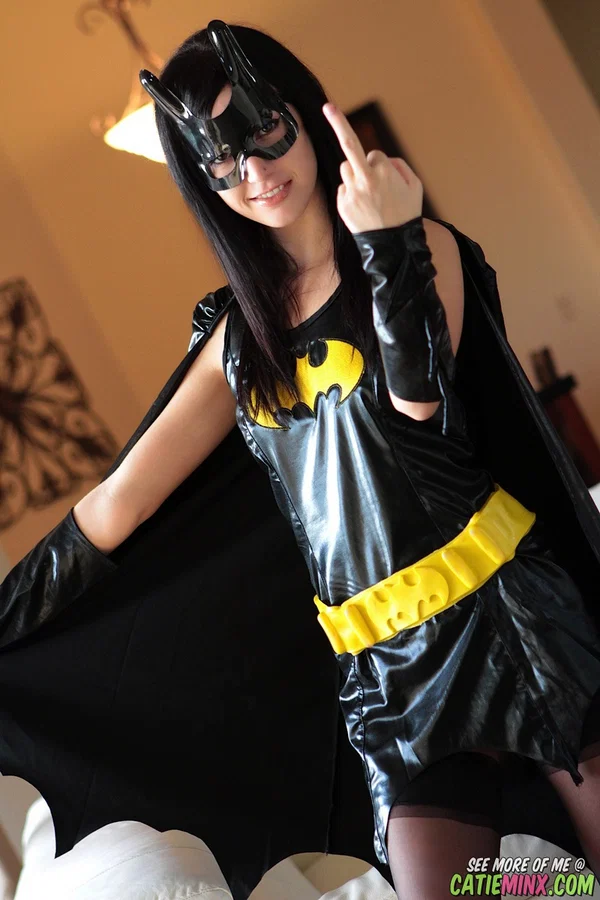 Dark haired chick Catie Minx takes off a Batman suit to model in the nude  - Cosplay, Teen, Babe, Brunette, Amateur, Stockings, Boots, Clothed, Pussy, Tiny Tits  - Photo 2