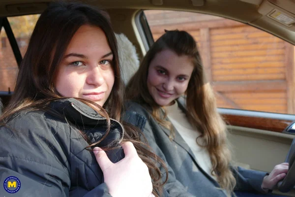 Long haired European lovers take a selfie in the car before lesbian sex action  - Selfie, Outdoor, Lesbian, Teen, Reality, Clothed, European, Amateur, Cute  - Photo 14