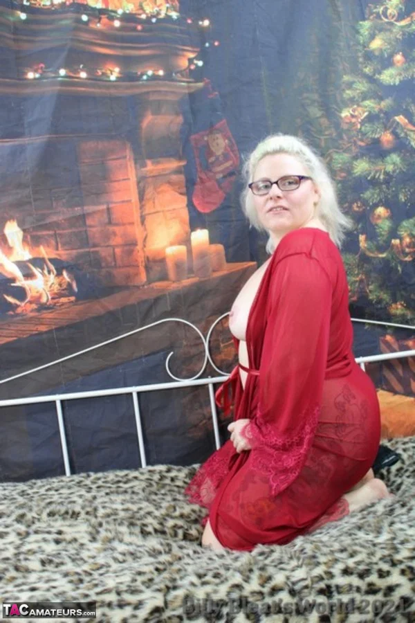 Tattooed UK blonde Mollie Foxxx looses her tits and ass from a red robe  - BBW, Mature, Chubby, Amateur, Lingerie, Curvy, Tattoo, Glasses, Thick, Redhead  - Photo 11