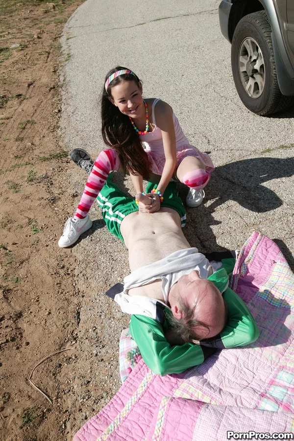 Petite Asian Amai Liu tries to revive an old man by giving him a blowjob  - Teen, Cute, Asian, Skinny, Pussy, Spreading, Outdoor, Non Nude  - Photo 5