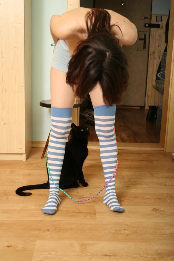Amateur model displays her bouncing boobs while skipping rope in OTK socks  - Shorts, Sports, Socks, Amateur, Big Tits, Close Up, Clothed, Babe, Beautiful, Solo  - Photo 11