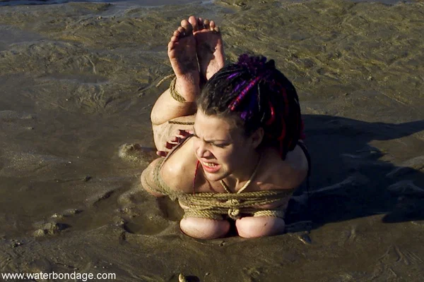 Naked girl Mallory Knots is tied up with rope while in a shallow body of water  - Bondage, BDSM, Mature, Fetish, Wet, MILF, Blonde, White, Brunette  - Photo 10