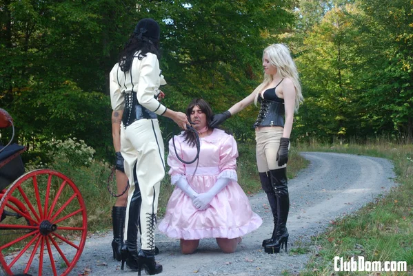 Playful femdoms train sissy slaves at the Dietrich's slave farm  - Femdom, Farm, Boots, BDSM, Outdoor, Threesome, Fetish, Bondage, MILF, Sexy  - Photo 2