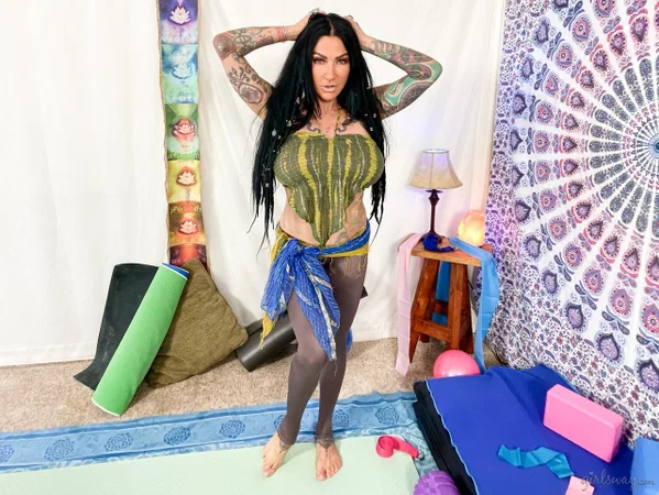 Tattooed brunette Jenevieve Hexxx bares her fake tits before pulling down hose  - Tattoo, MILF, Pantyhose, Big Tits, Ass, PAWG, Pussy, Nipples, Spreading, Legs  - Photo 1