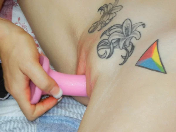 Hot amateur lesbians Indigo Augustine & Lina use a pink toy to fuck each other  - College, Amateur, Petite, Lesbian, Pussy, Natural Tits, Tattoo, Dildo, Orgasm, Tiny Tits  - Photo 9