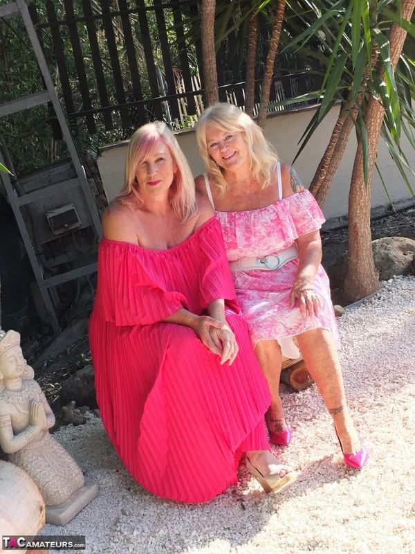 Older blonde pumpers Melody and Randy Raz flashed their panties while outdoors  - Mature, Upskirt, Thick, Lesbian, Chubby, Curvy, BBW, Outdoor, Clothed, Skirt  - Photo 4