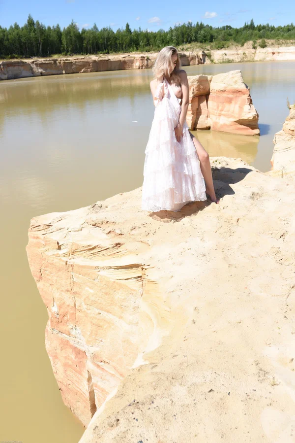 Young blonde Ava List shows her naked body in a pond near rock formations  - Teen, Model, Beautiful, Glamour, Cute, Babe, Solo  - Photo 2