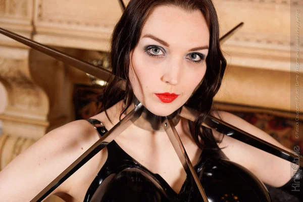 Solo model Dutch Dame sports a huge spiky collar while modelling in latex  - Latex, Fetish, Bondage, Big Tits, BDSM, High Heels, Ass, Brunette, PAWG  - Photo 12