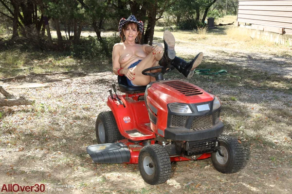 Horny granny in cowgirl hat Lynn shows her big tits and poses naked outdoors  - Mature, Curvy, Chubby, Outdoor, Shorts, Short Hair, Amateur, Thick, BBW, Natural Tits  - Photo 7