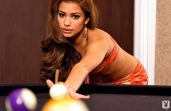 Petite playmate Nikki Bishop undressing and posing on the pool table  - Centerfold, Latina, Brunette, Skinny, Glamour, Babe, Pussy, Model, Legs, Feet  - Photo 3