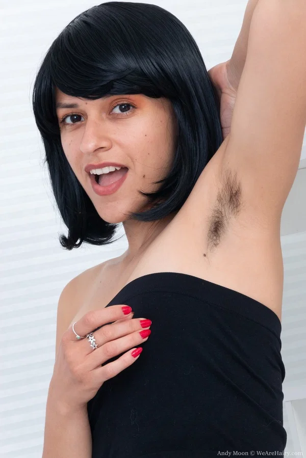 Latina amateur Andy Moon tugs on her hairy bush after showing furry armpits  - Photo 1