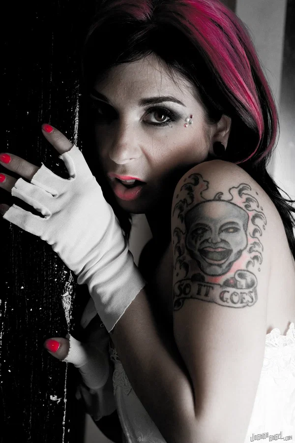 Erotic tattooed Joanna Angel in glove & white lace exposes her big breasts  - Arab, Fetish, Pretty, Non Nude  - Photo 8