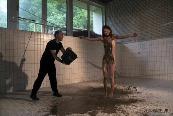 Slim female is doused with a bucket of water after a day of being tied up  - Bondage, Skinny, Outdoor, BDSM, Teen, Pantyhose, Flexible, Cute, Brunette, Legs  - Photo 16