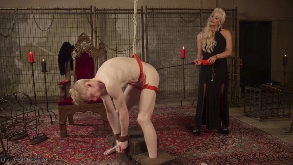 Blonde femdom Holly Heart makes her male sub worship her stockinged feet  - Femdom, BDSM, Curly, Bondage, Stockings, High Heels, Feet, Close Up, Pegging, Strapon  - Photo 19
