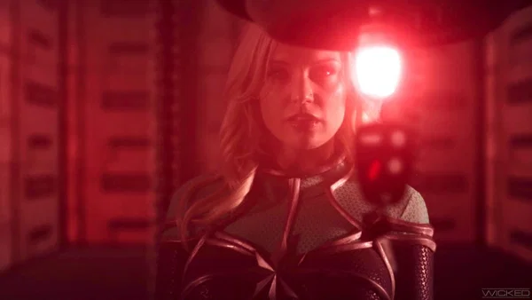 Busty blonde Kenzie Taylor gets spit roasted in a Captain Marvel parody 3some  - Cosplay, Pornstar, Boots, Blonde, Big Tits, Blowjob, Outdoor, White, Pussy, Spreading  - Photo 15
